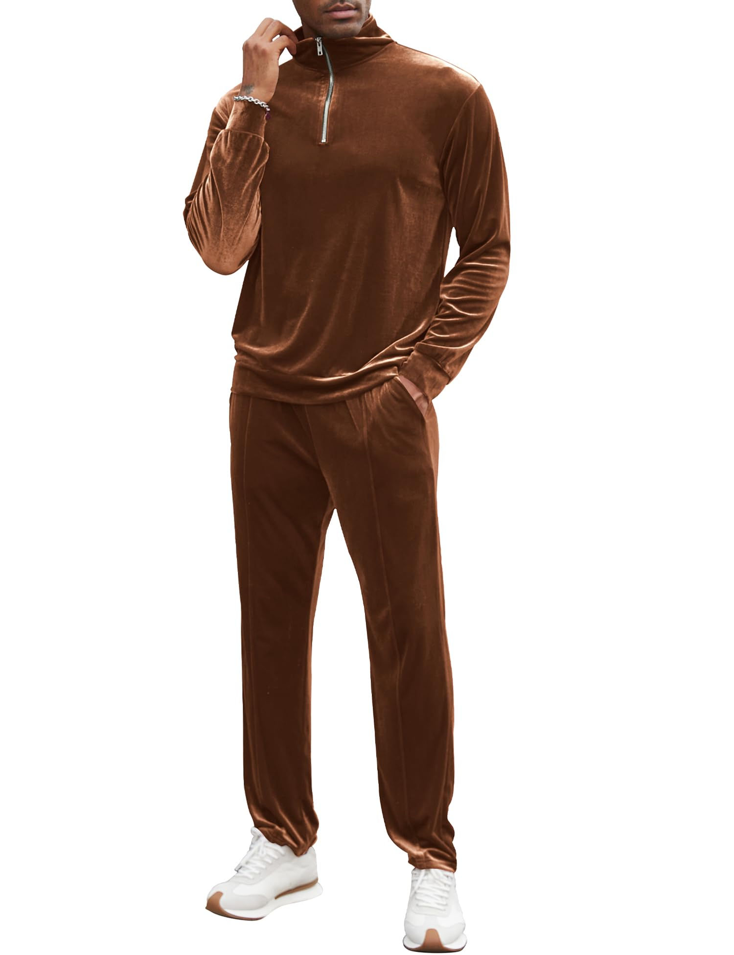 LecGee Men 2 Piece Outfit Tracksuit Quarter Zip Active Sweatsuit Athletic Casual