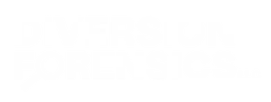 Company Logo for Diversion Forensics; O in Forensics is a magnifying glass
