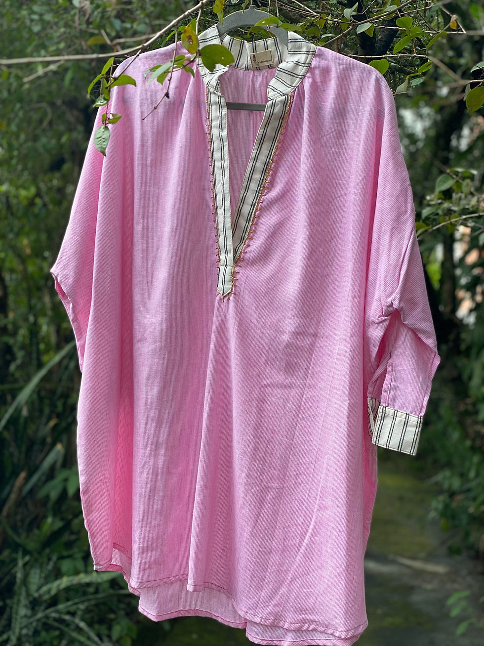 Camisão long listrinha rosa