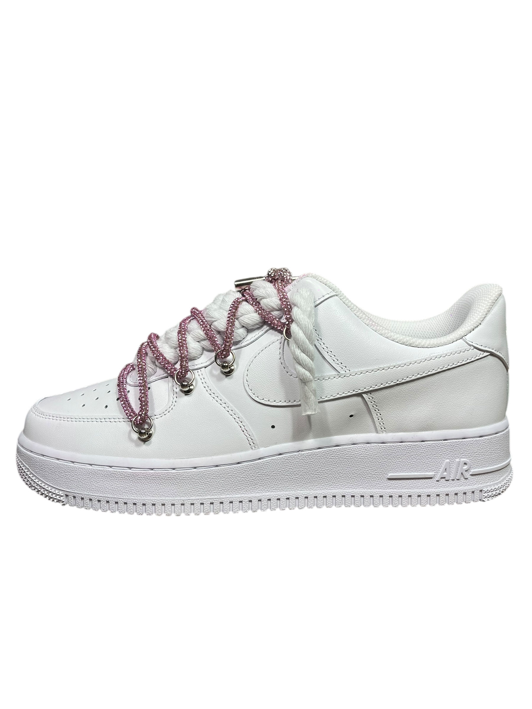 Nike Air Force 1 Low White Double Rope Lace White/Chain Pink