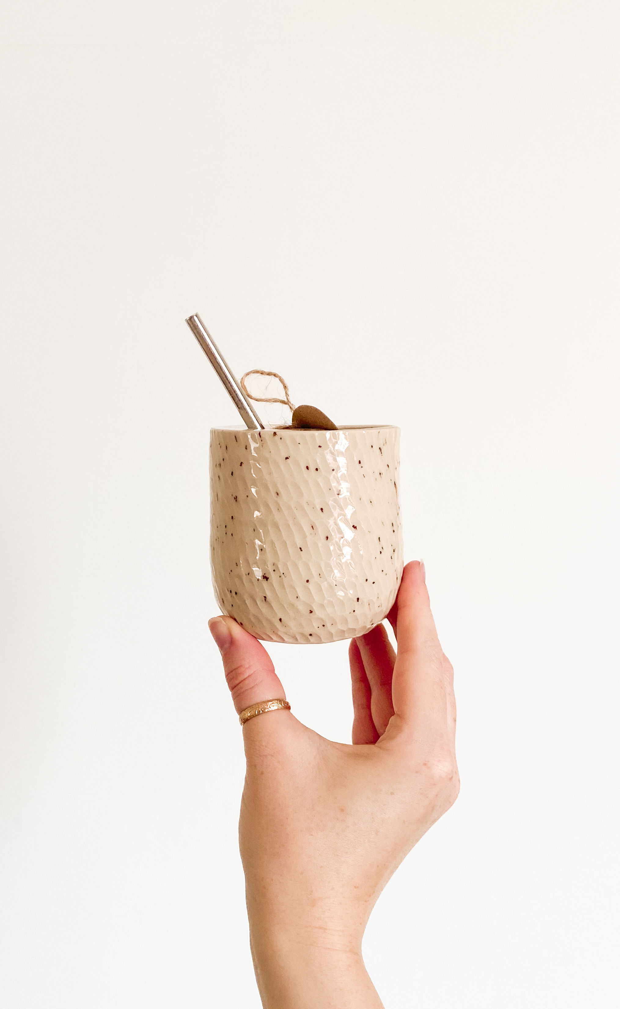 Speckled Ceramic Iced Travel Cup with Straw