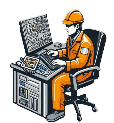 electrician working at a computer desk illustration