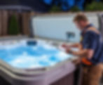 A licensed electrician performing a hot tub electrical inspection after installation_edite
