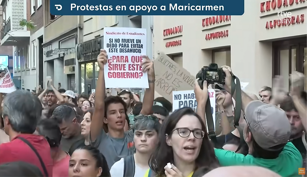 Protesti po Španiji po deložaciji Maricarmen Abascal. Vir: YouTube