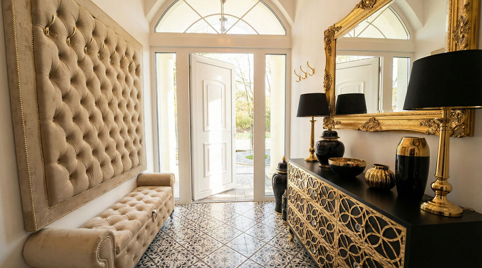 komoda z szufladami w stylu glamour ażury lustrzane złote