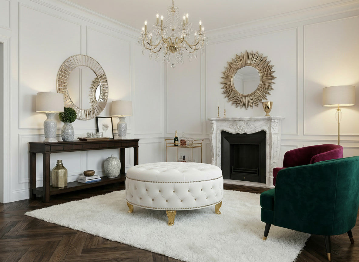 pufa biała okrągła glamour z pojemnikiem średnica 60 cm