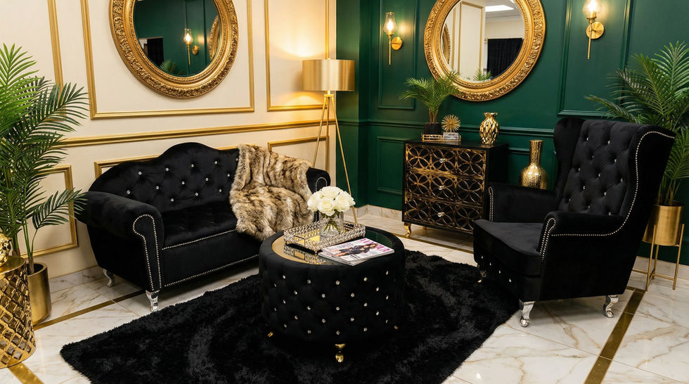 złote guziki czarne meble zestaw