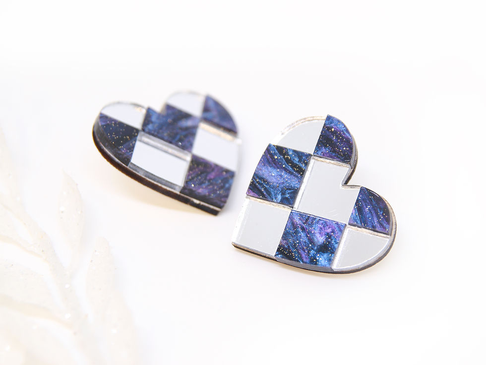 Миниатюра: обици Checkered Heart | Silver