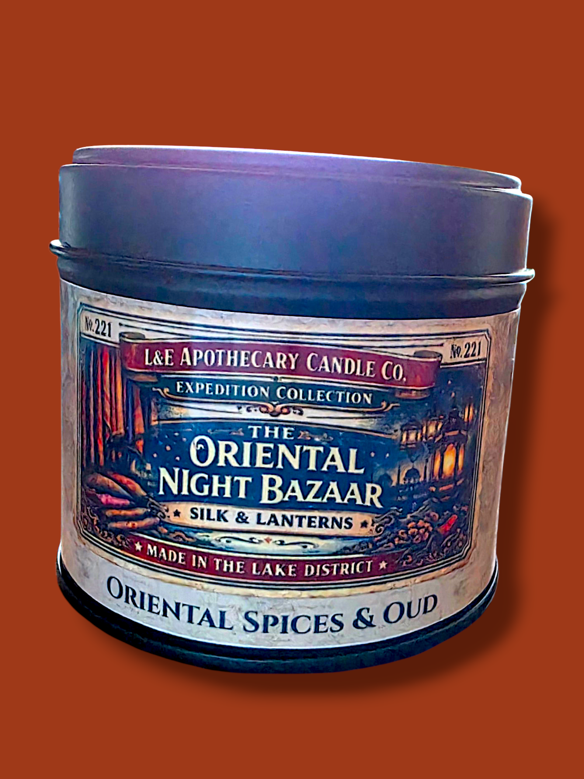 The Oriental Night Bazaar spice oud Tin Soy wax Candle