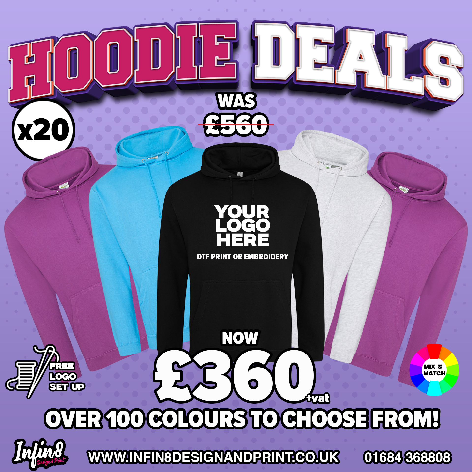 HOODIE SEASON DEALS - X20 inc front print or Embroidery + Free Set Up