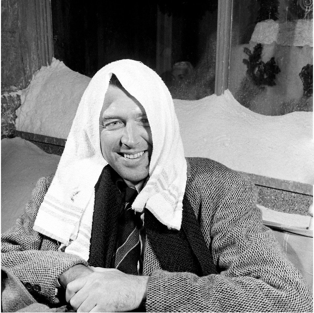 Jimmy Stewart goofing of on the set of It's A Wonderful Life