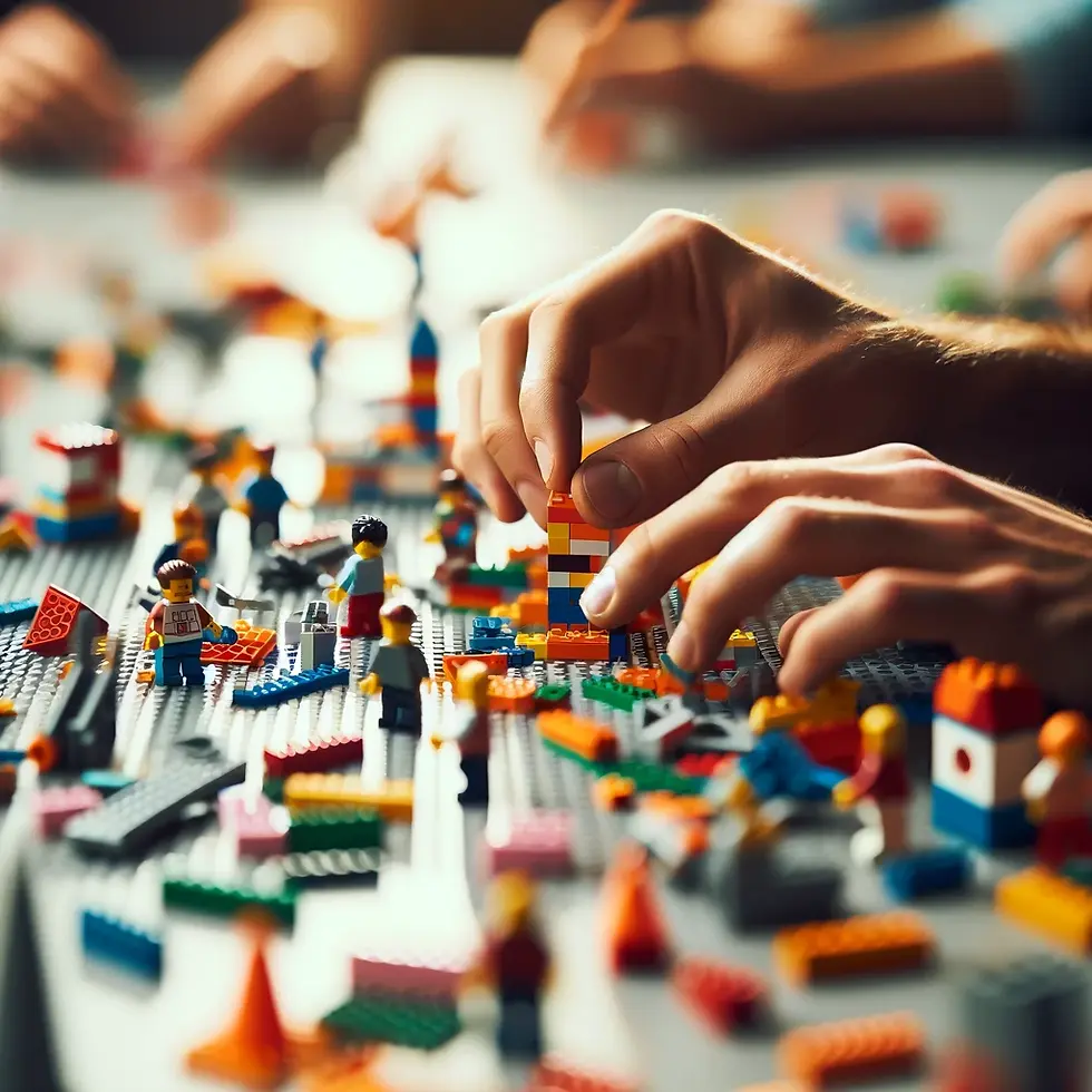 DALL·E 2024-03-16 18.47.11 - Visualize a close-up scene of hands engaging with LEGO® brick