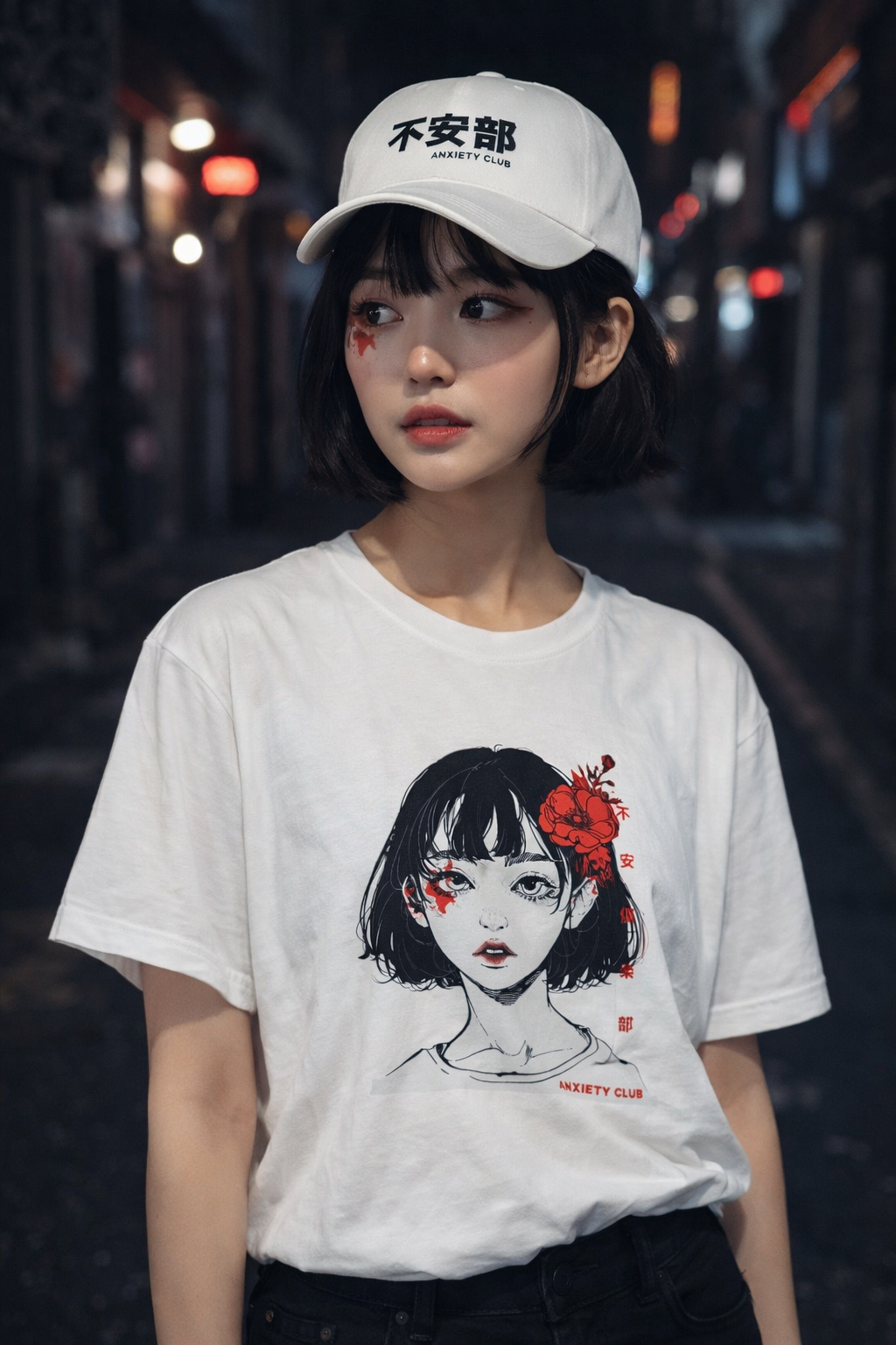 Anime Girl Red Rose Boxy Tee
