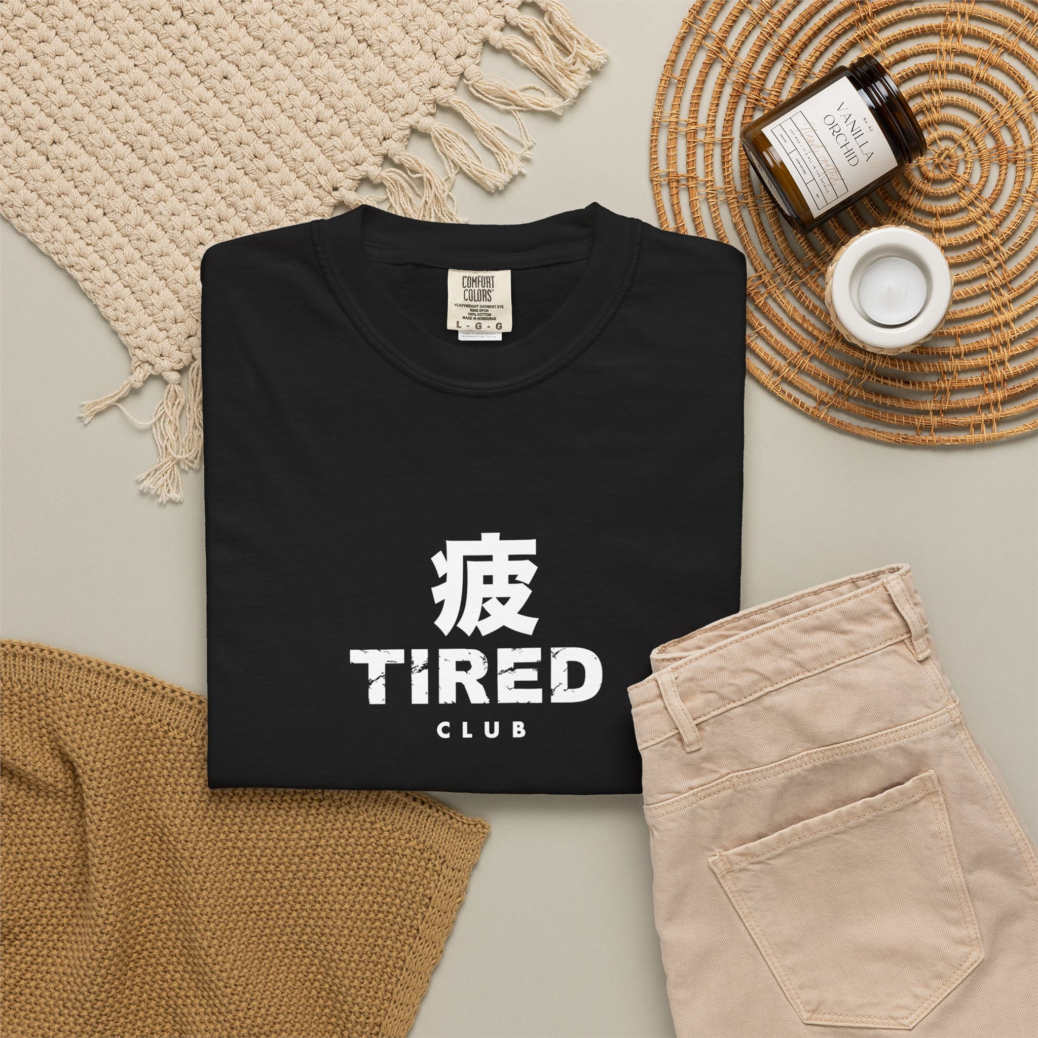 Tired Distressed White Text Unisex Tee