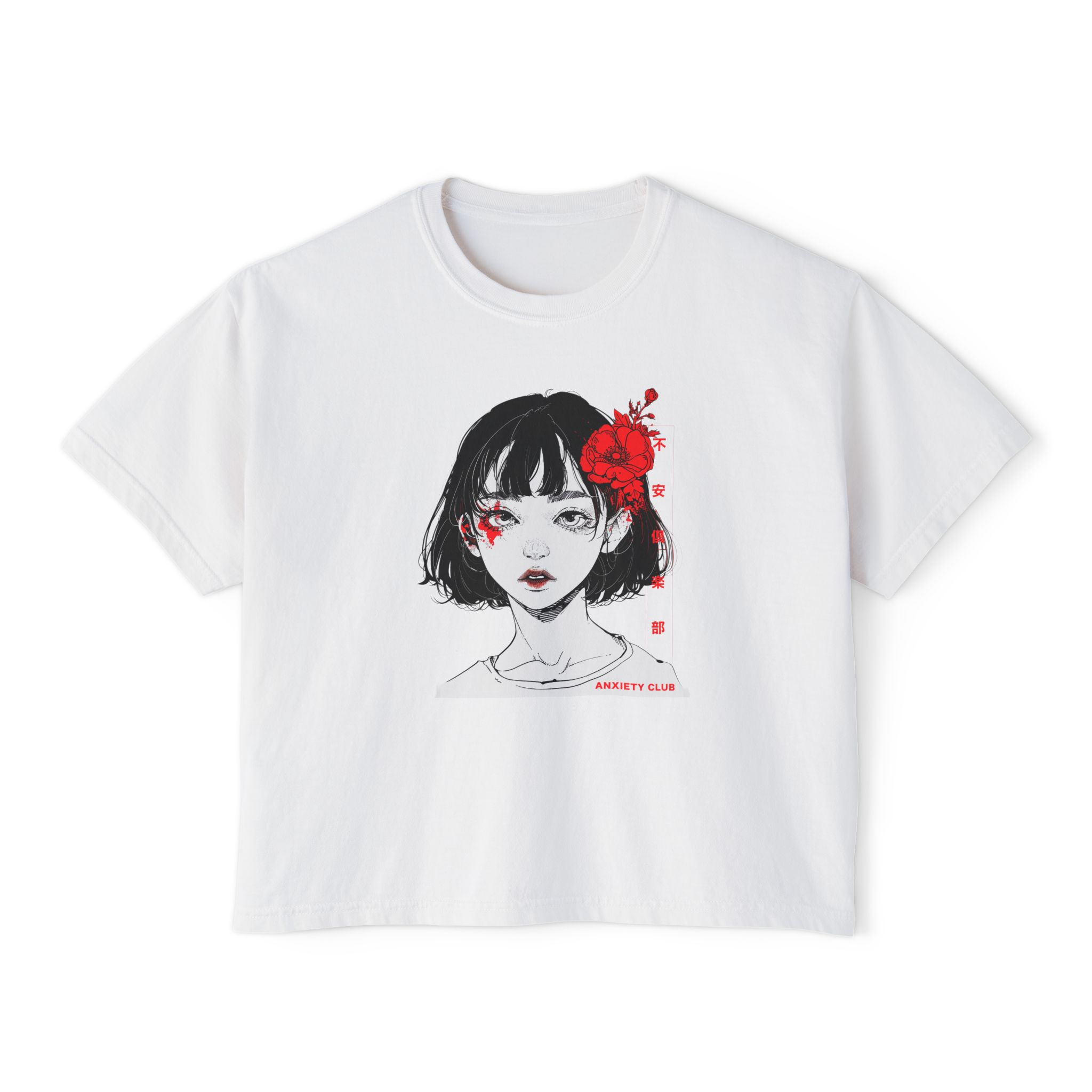 Anime Girl Red Rose Boxy Tee