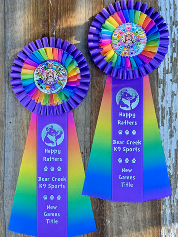 Salty Bulldog's "Double Ring" rosette ribbon designed for Happy Ratters Games New Titles