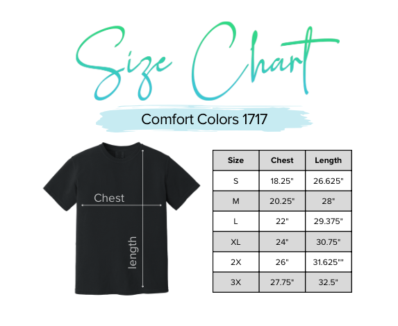 Comfort Colors 1717 size chart