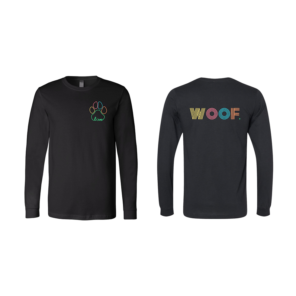 Front and back view of Salty Bulldog's Woof long sleeve t-shirt