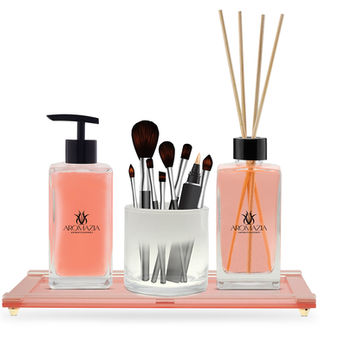 Kit square Liquido Salmão - Sabonete - Aromatizador Preto - Copo de Vela Degrade Branco - 