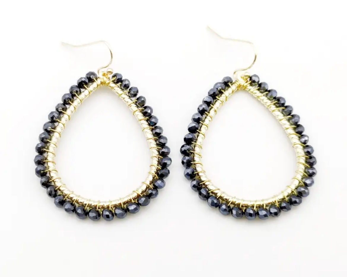Hand beaded teardrop earrings