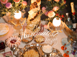Maximalist tablescape with lemon citrus tower, silver serveware, caviar and champagne at an evening party