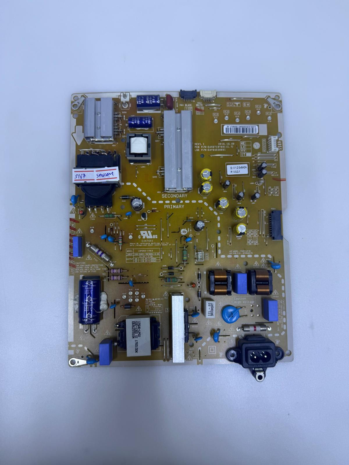 EAX67187601 (1.7) , LC490EGH , LG 49SJ800V-ZB , Power Board, Besleme
