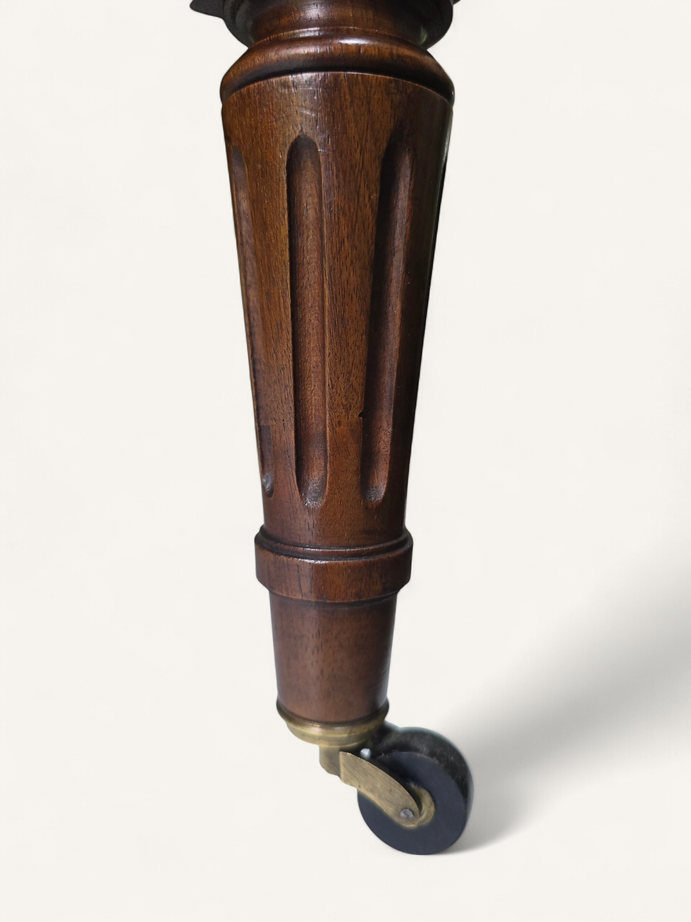 Thumbnail: Mid 20th century Walnut Ottoman on Brass Castors - Pierre Frey Embroidered texti
