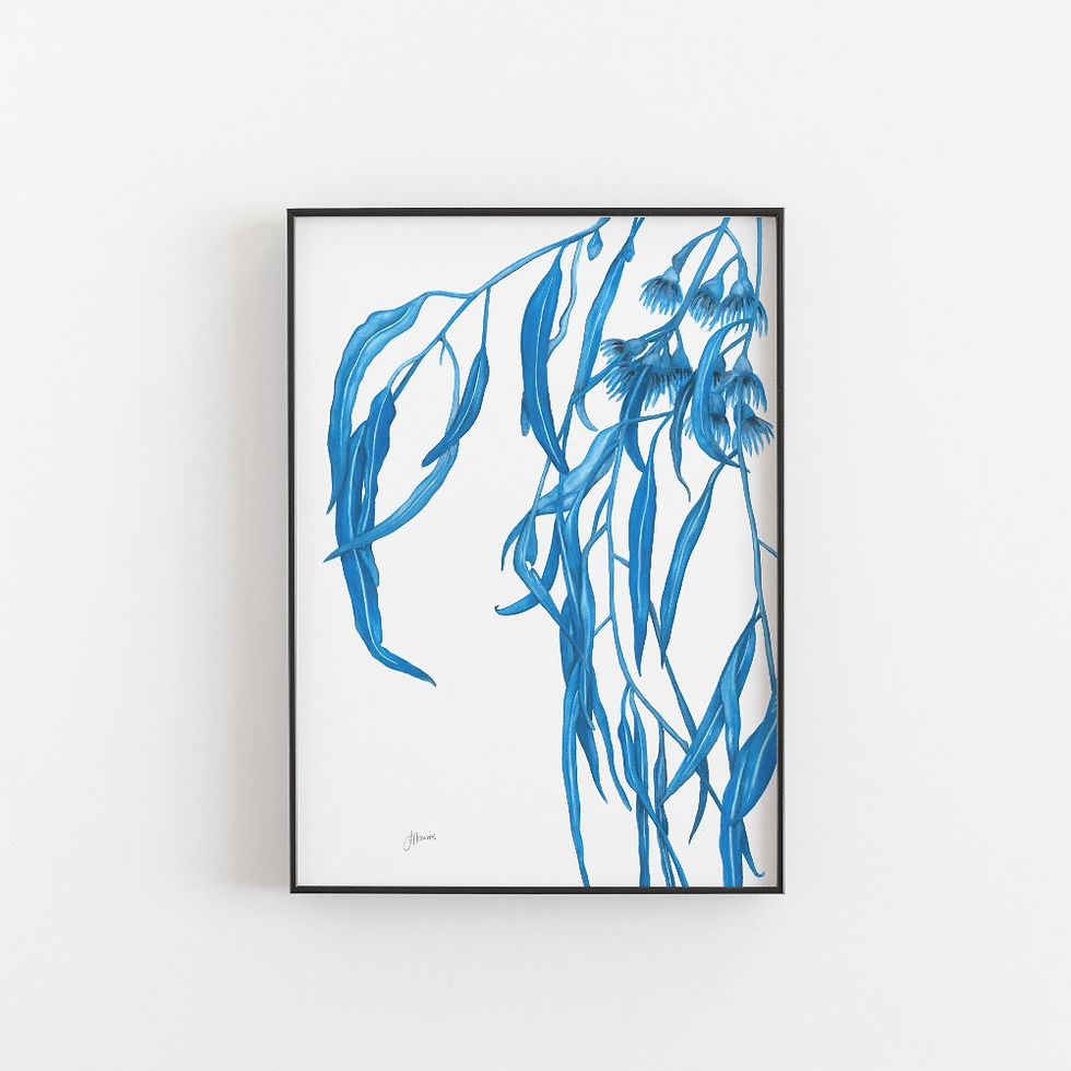 Navy Gum Leaf Flora 1 Living Art Print
