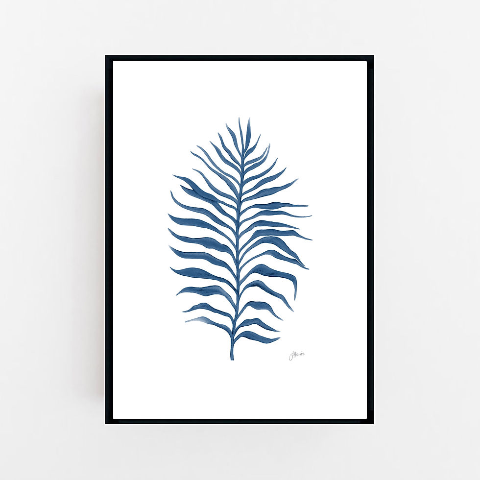Thumbnail: Tropical Fine Living Leaf in Navy Blue Fine Art Print | FRAMED