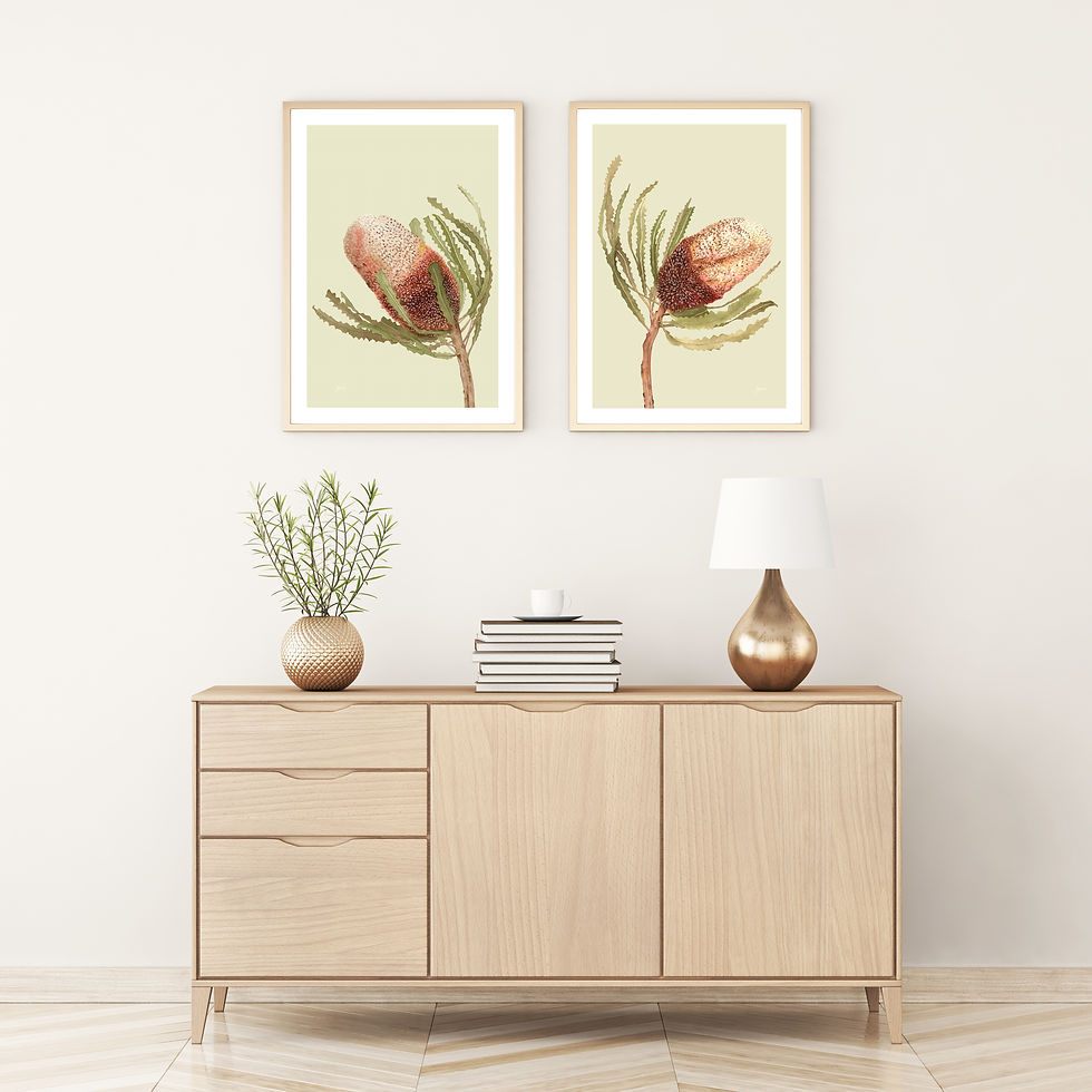 Thumbnail: Banksia Native Living Art Flower 1 in Pale Sage Art Print