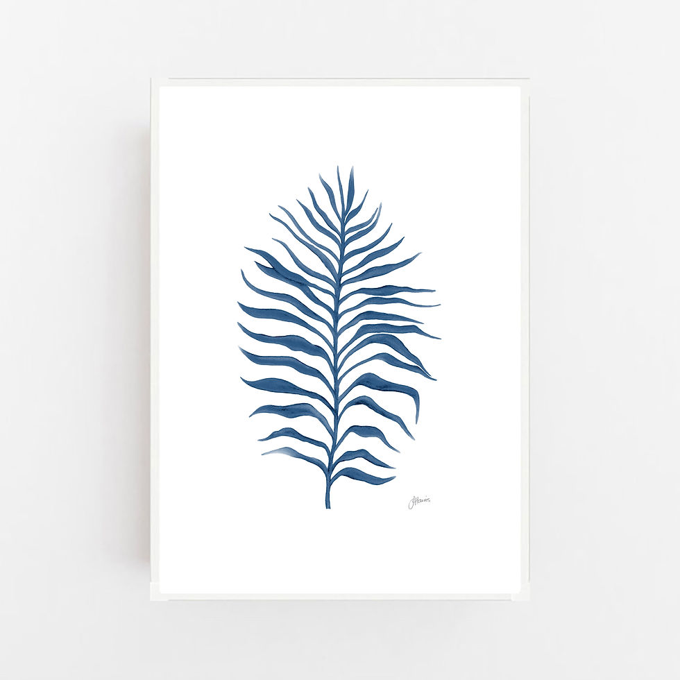 Thumbnail: Tropical Fine Living Leaf in Navy Blue Fine Art Print | FRAMED