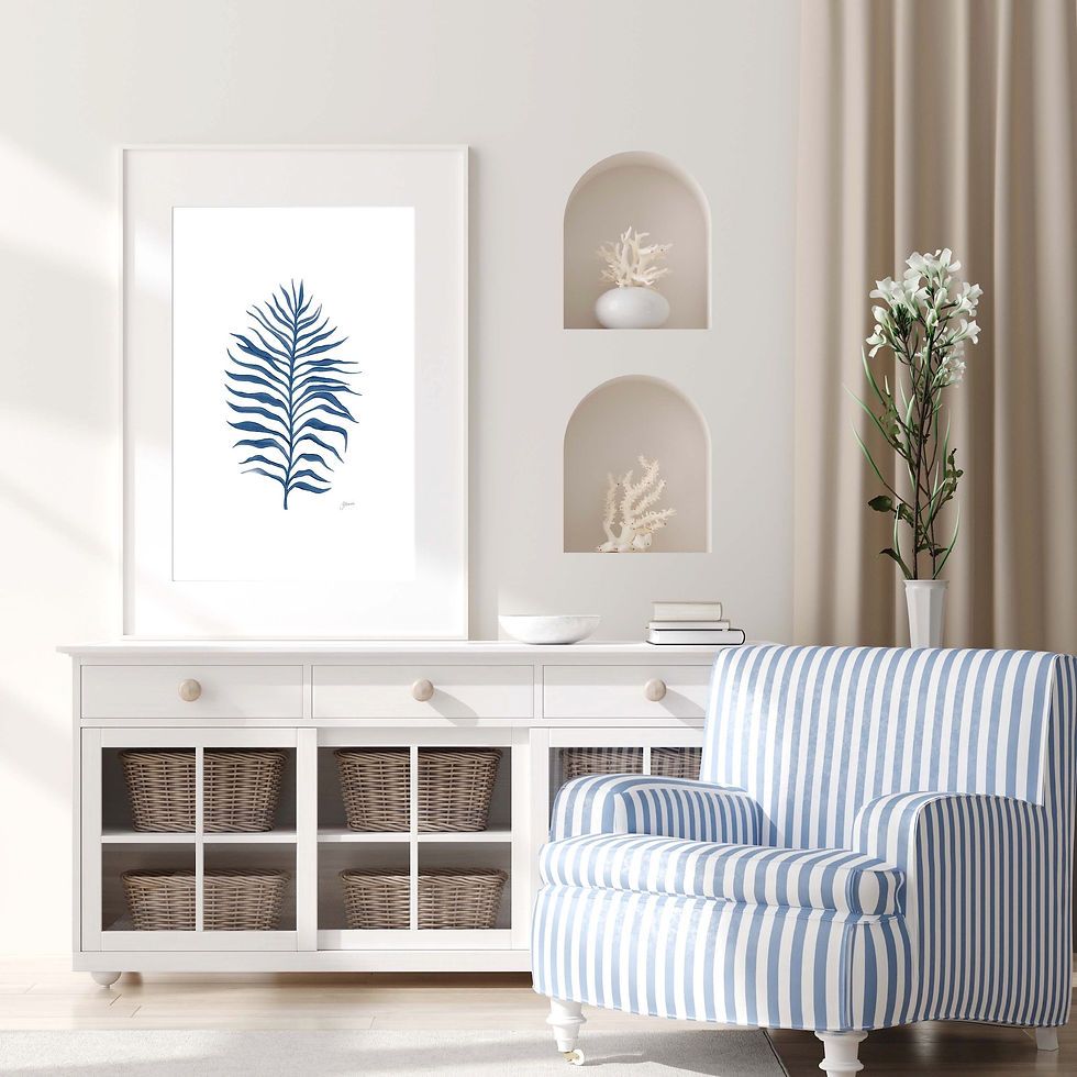 Tropical Fine Living Art Print in Navy Bue