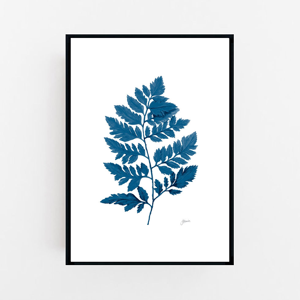 Thumbnail: Lush Fern Living in Navy Blue Fine Art Print | FRAMED