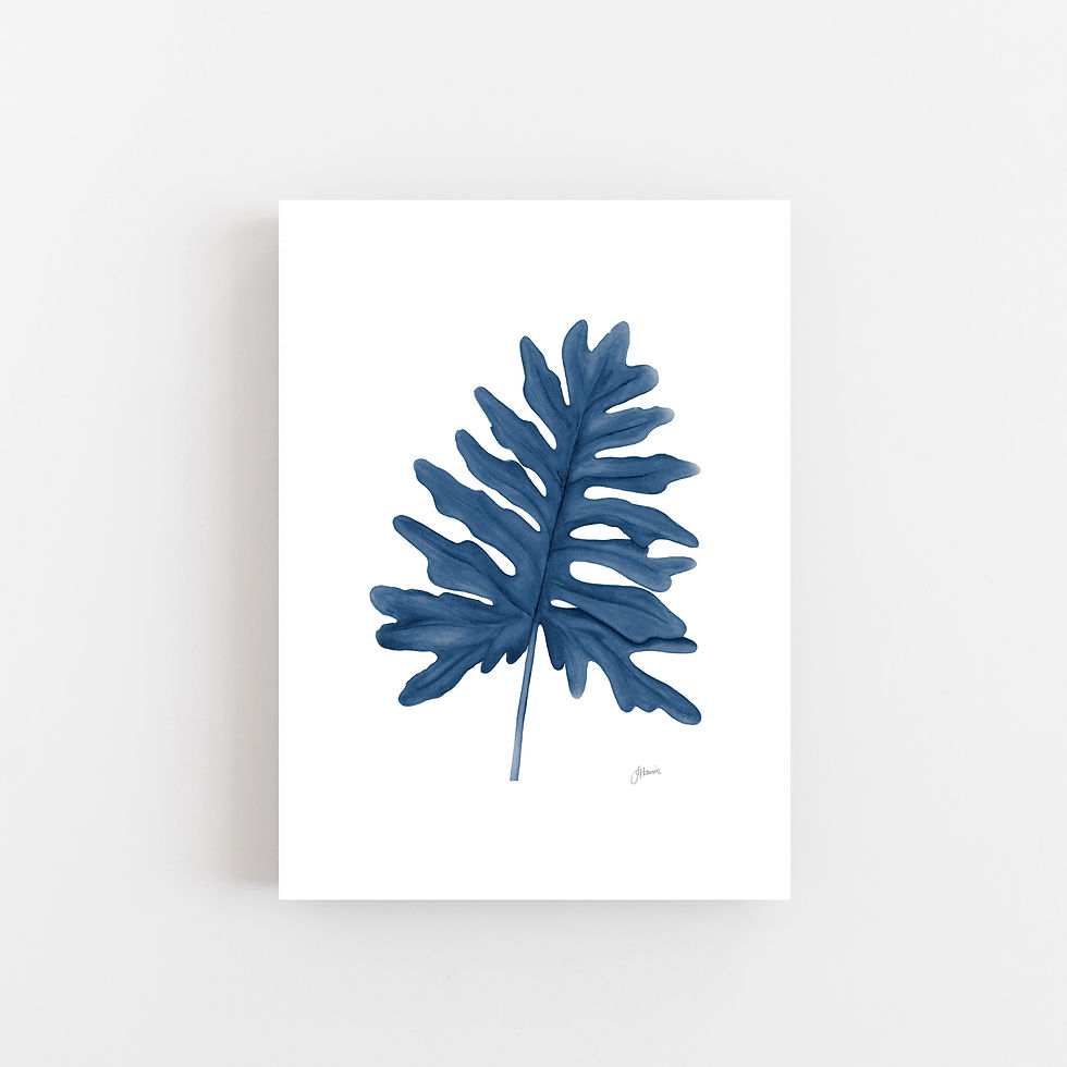 Thumbnail: Philodendron Living Art Leaf Print in Navy Blue Wall Art | CANVAS
