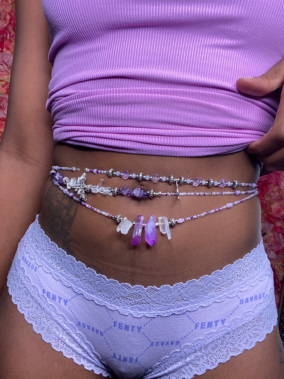 Thumbnail: Lavender Bloom Crystal Waist Bead Set