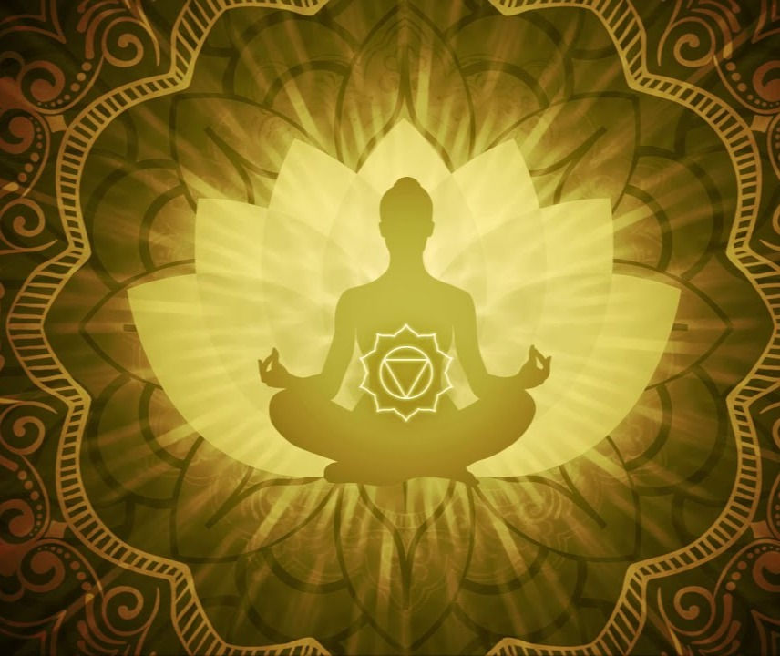 yoga meditating image, yellow, solar plexus chakra symbol