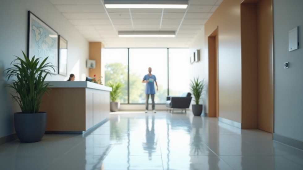 Eye-level view of a modern medical clinic reception area