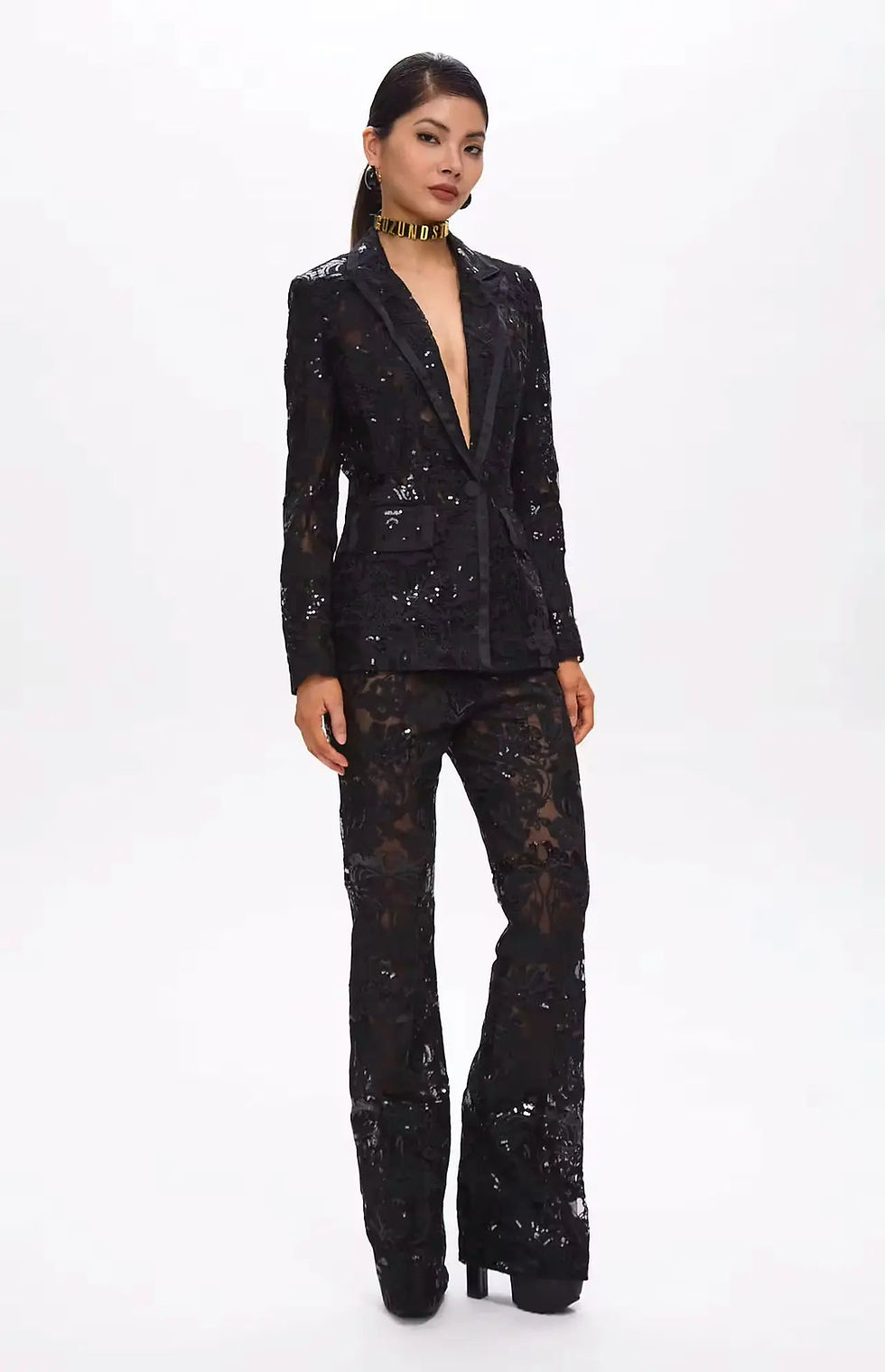 Thumbnail: "Onyx Dreams" Sequin Floral Blazer Set Black