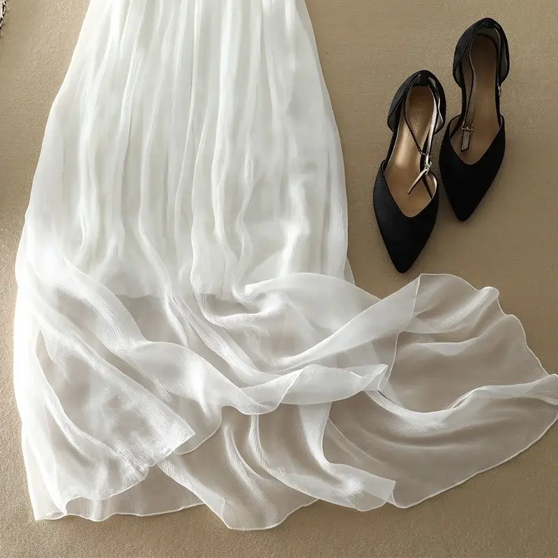 Thumbnail: Natural Silk Boho Maxi Dress V‑Neck Ruffle Short Sleeve