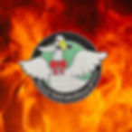 A goose with a knife in it's mouth and a red bowtie with the words "peace was never an option"