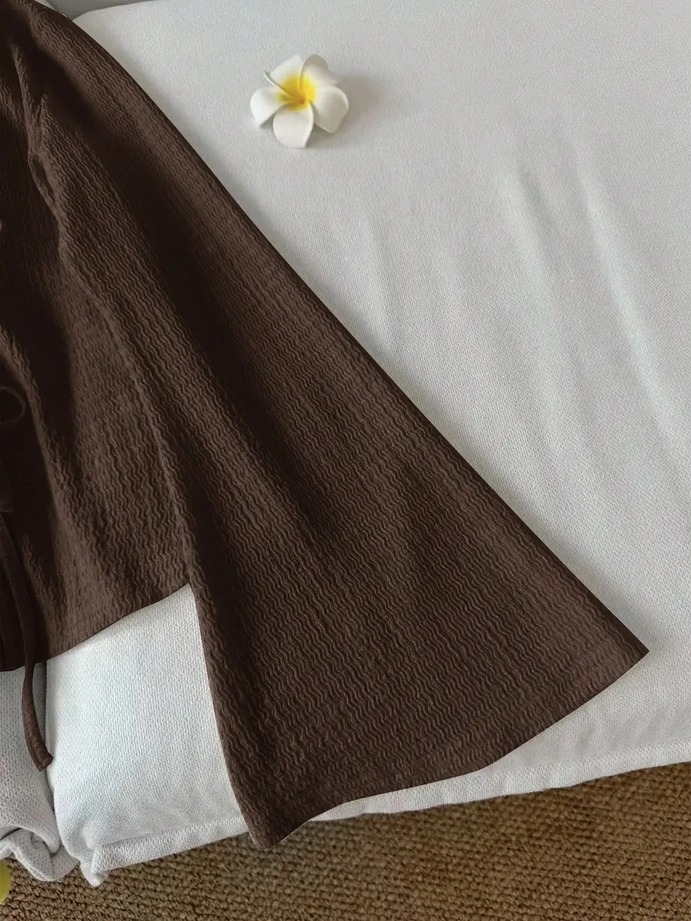 Thumbnail: Women's Casual Solid Color Tie Front Semi-Fitted Flare Sleeve Blouse