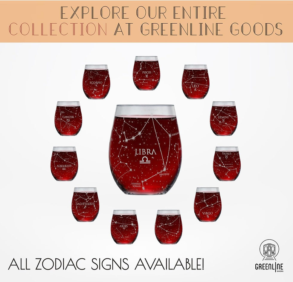 Thumbnail: Libra Stemless Wine Glasses Zodiac Libra Set Hand Etched 15 Oz (Set of 2) - Astr