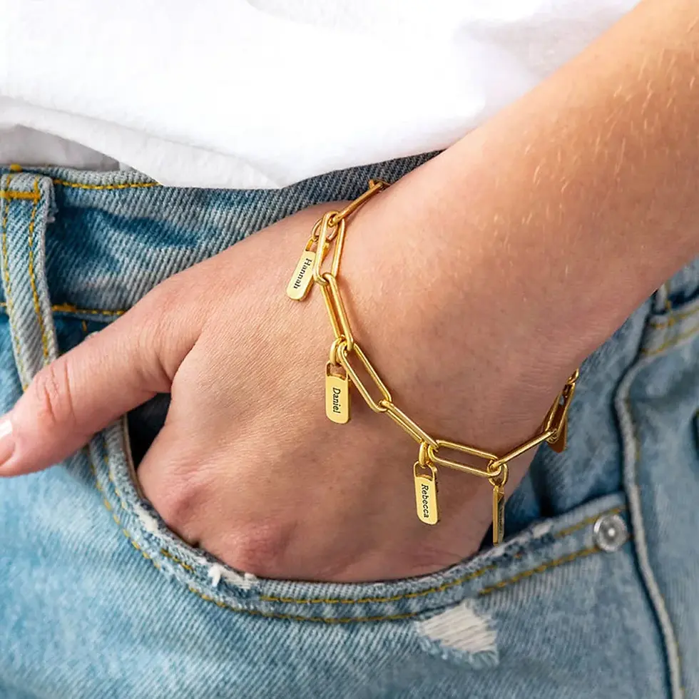 Thumbnail: Personalized Stainless Steel Rory Chain Link Bracelet With Custom Charms
