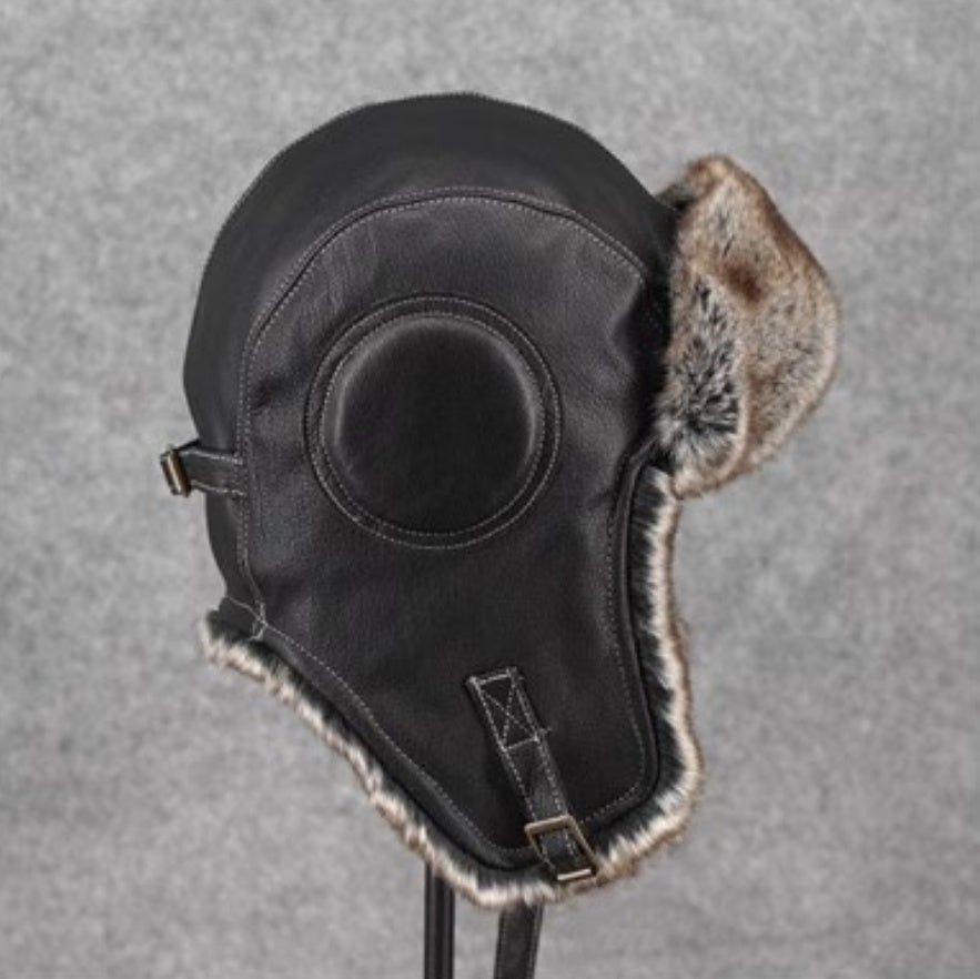Thumbnail: Unisex Vintage Style Genuine Sheep Leather Aviator Hat