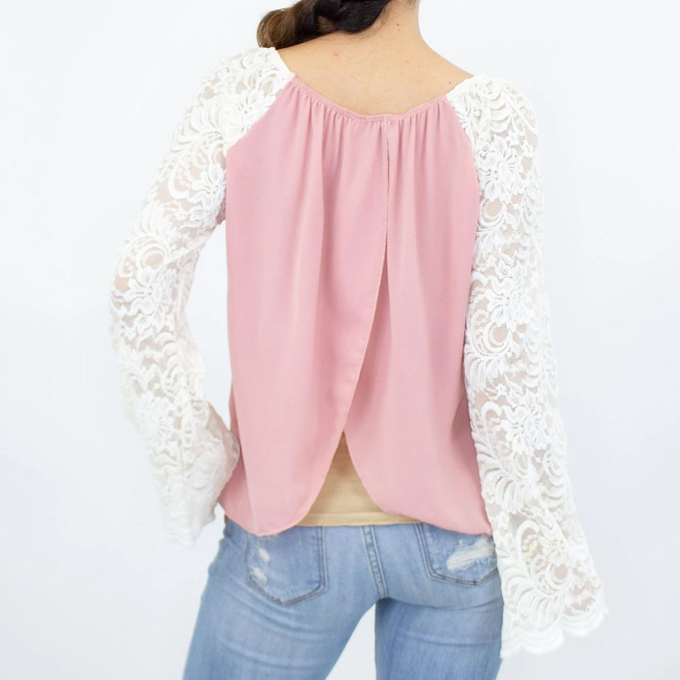 Thumbnail: Lace Sleeve Backless Top - Rose