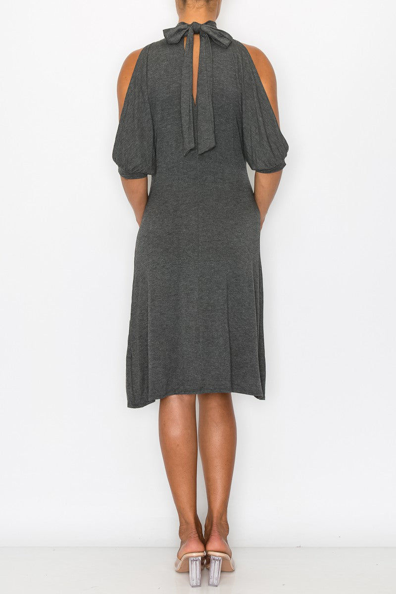 Thumbnail: Open Shoulder Sexy Back Dress - Grey