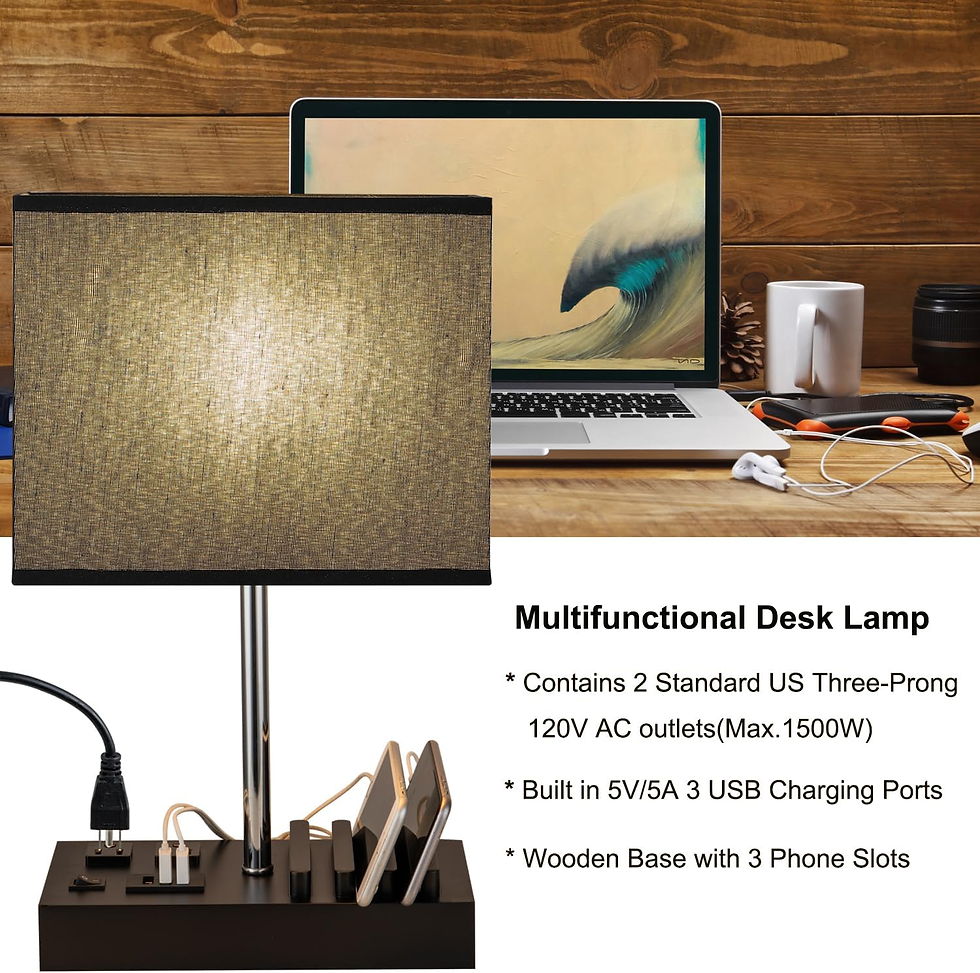 Thumbnail: USB Table Lamp, Multi-Functional Bedside Desk Lamp with 2 AC Outlets, 3 USB Char