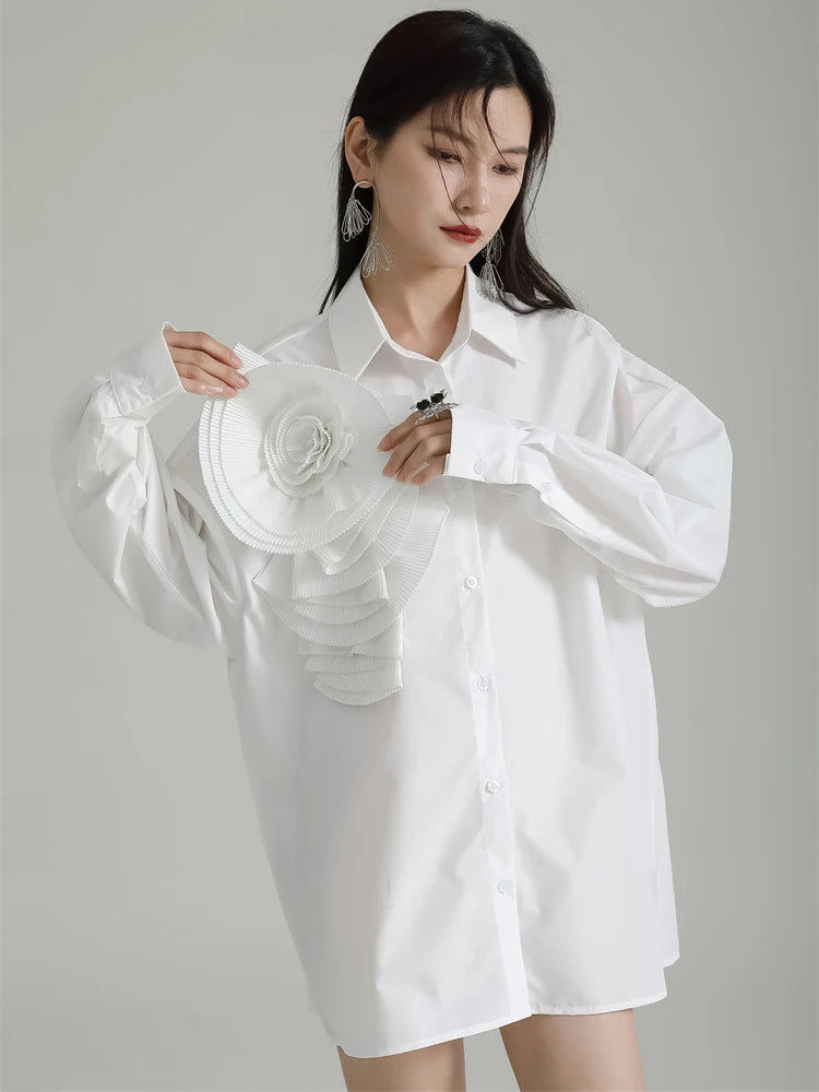 Thumbnail: Sheltey Ruffle Flower Blouse - White