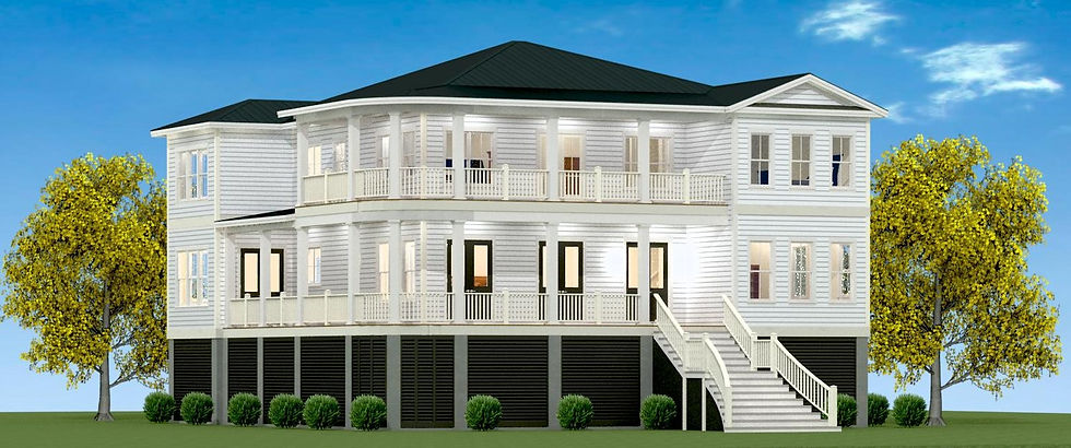 Thumbnail: Stately home design for large waterfront lots with ample room for real estate. Park West Mt. Pleasant, SC home plan with large porches.