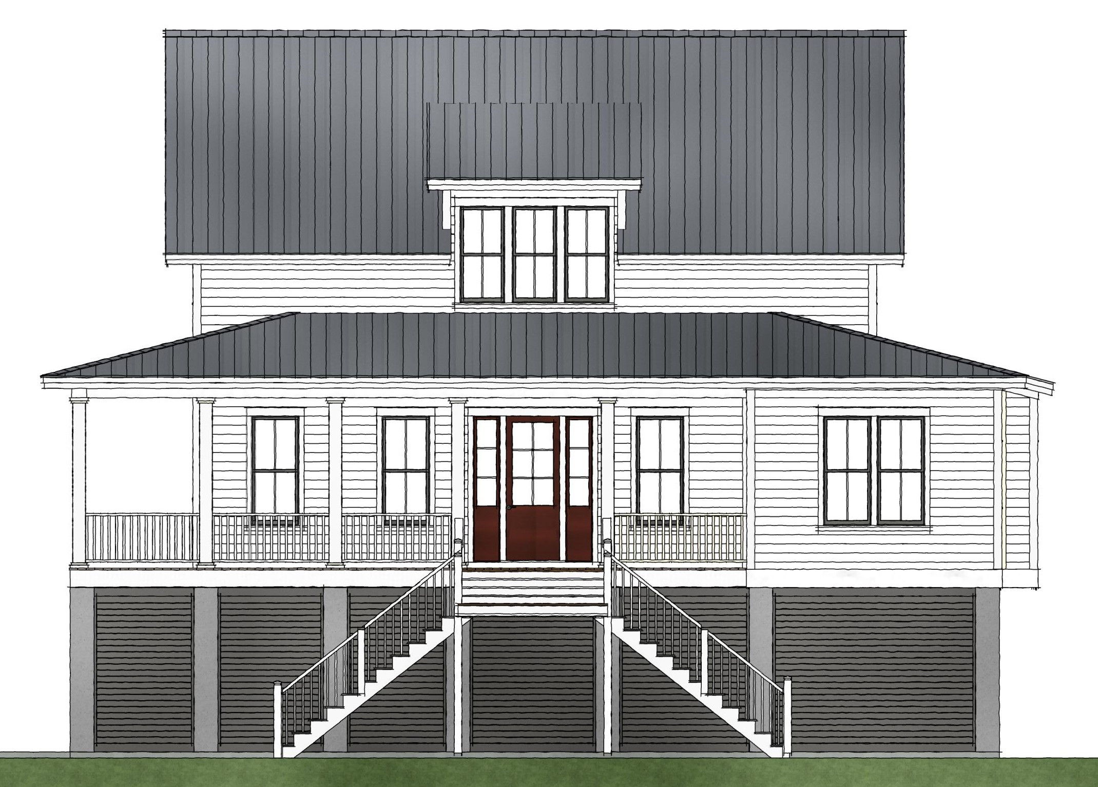 Sol Legare coastal cottage plan is awesome for marsh views and water front lots. Wrapping southern porch and clean cement siding lines with shed dormer and half story upstairs. Efficient yet open lan for small families.